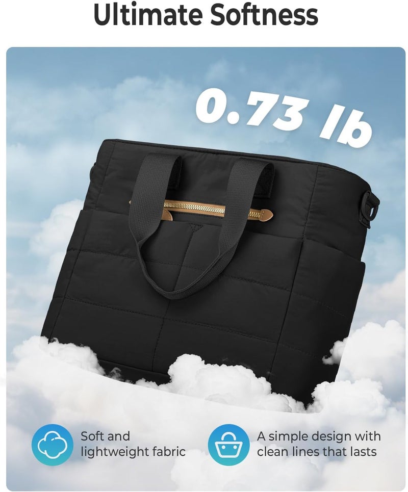 Tuwubi Lunch Box for Women, Large Puffy Quilted Lunch Tote Bag with Adjustable Strap & Multi-Pockets, Insulated Lunch Bags for Women Work, School, Picnic Black - Image 5